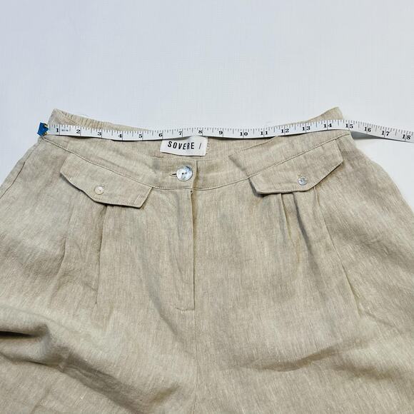 Sovere Pants Womens Medium Beige Linen Wide Leg Pleated High Rise Relaxed Fit - Picture 9 of 9